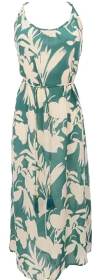 Produktbild von Sommerkleid, Maxikleid, Strandkleid, Langes Bohokleid mit Gürtel - Grün/weiß, Damen, Viskose, Größe: L/XL