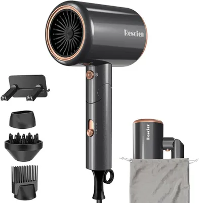 Produktbild von 2400W Schnelltrocknen Leicht & kompakt Profi Reisefön mit Heiß-/Kalttaste, 3 Heiz,3 Geschwindigkeiten/Salon mit 3 Aufsätze & Reisebeutel & Halter
