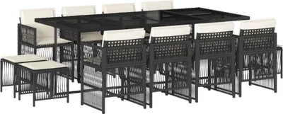 Produktbild von 13-tlg. Garten-Essgruppe mit Kissen Schwarz Poly Rattan