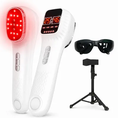 Produktbild von Rotlichtlampe In-frarot Handgeräte mit Ständer, Handgerät mit rotem Licht, 16×650 + 3×808 Vier Betriebsmodi, 4 Stufiges Licht und 12 Stufige Timerfunktion, Inklusive LED Anzeige & Schutzbrille