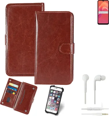 Produktbild von K-S-Trade 360° Hülle kompatibel mit Doogee X96 inkl. Headphones braun Kunstleder Case BookCase WalletCase Kunstlederederhülle Handyhülle,