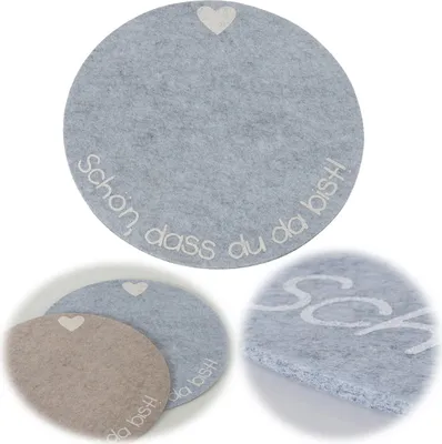 Produktbild von LS-Lebenstil 2x Filz Tischset Platz-Set Schön, dass Du da bist Grau 38cm Rund Platzmatte Placemate Untersetzer Unterlage Teller Geschirr Gläser