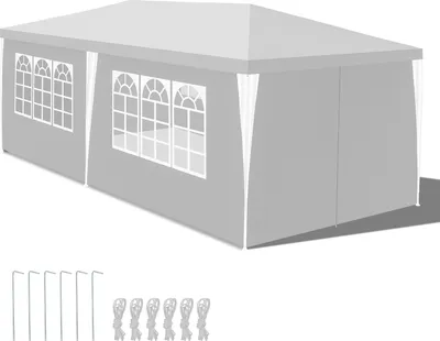 Image de Ikodm : pavillon de jardin 3 x 6 m avec 4 parois latérales, tente portable imperméable avec tubes spiralés, blanc