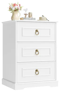 Immagine prodotto di Comodino - Tavolino con 3 cassetti - Piccola cassettiera in legno per la camera da letto - Design moderno - 45,5x38x64 cm - Bianco