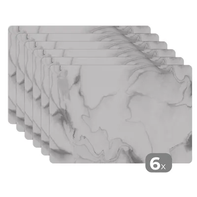 Obrázok produktu pre MuchoWow® Podložky Sada 6 podložiek Umývateľné podložky 30x45x0.3cm Mramor - sivý - biely - abstraktný - mramorový vzhľad Podložka pod stôl Nekĺzavá a