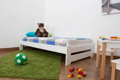 Produktbild von Kinderbett 90 x 200 cm | Massivholz: Kiefer | Weiß Lackiert | inkl. Rollrost