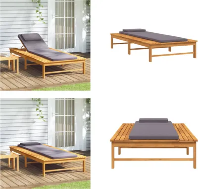 Image de vidaXL Chaise longue avec coussin gris foncé & revêtement en bois massif d'acacia - Chaise longue - Bains de soleil - Chaise longue - Chaise longue d'extérieur