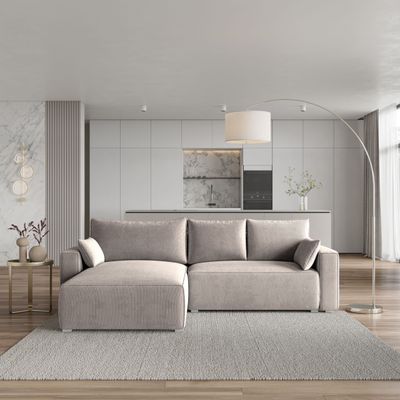 Masseno Ecksofa FORIL P mit Schlaffunktion L-Form, Sofa mit Bettkasten, Wohnzimmersofa, Couch, Soffa, Bettsofa, Couchgarnitur- Beige, POSO 02