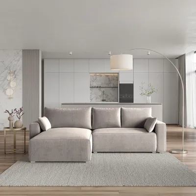 Produktbild von Masseno Ecksofa FORIL P mit Schlaffunktion L-Form, Sofa mit Bettkasten, Wohnzimmersofa, Couch, Soffa, Bettsofa, Couchgarnitur- Beige, POSO 02