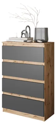 Immagine prodotto di Comodà Wotan in rovere / grigio antracite con 4 cassetti – Comodà compatto per camera da letto e soggiorno – Credenza moderna – GABRIEL
