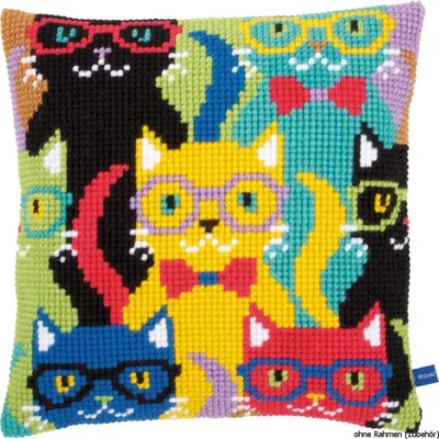 Produktbild von Vervaco Kreuzstichkissen "Lustige Katzen", Stickbild vorgezeichnet