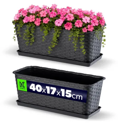 Produktbild von KADAX Balkontopf mit Untersatz "Frette", Balkonkasten mit Wasser Öffnungen, 40cm, Anthrazit