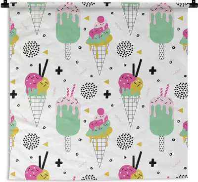 Produktbild von MuchoWow® Wandteppich Wandbehang Sommer - Muster - Eiscreme 150x150 cm Tapisserie Dekoration Wandtuch - Wohnaccessoires - Modernes