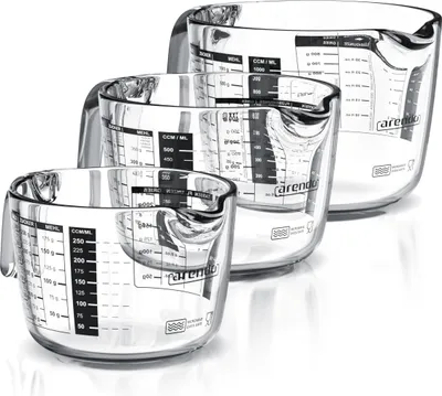 Messbecher-Set aus Borosilikatglas, 3-teilig, 1000/500/250 ml