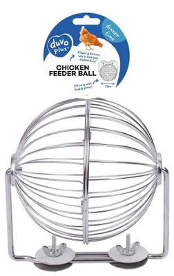 Productafbeelding van Duvo+ Metalen voederbal voor kippen 13 x 13 x 13 cm | voor groenvoer en verrijking