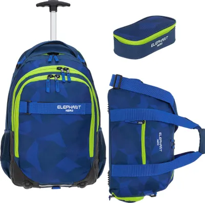 Produktbild von Schultrolley 3 Teile Set Elephant Hero Signature Trolley Rucksack Trolly Sporttasche Mäppchen Box Jungen Mädchen Schulrucksackset 12771 Cyber Camo Neon tsmb