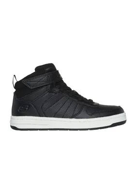 A single black high-top sneaker is shown against a white background.
