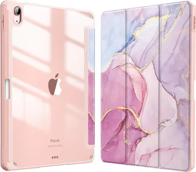 Produktbild von Fintie Hybrid Hülle für iPad Air 11 Zoll M3/ M2 (2025/2024), iPad Air 5/4 Gen (2022/2020) 10,9 Zoll mit Stifthalter - Stoßfeste Schutzhülle mit transparenter Hartschale auf der Rückseite, Marmor Rosa