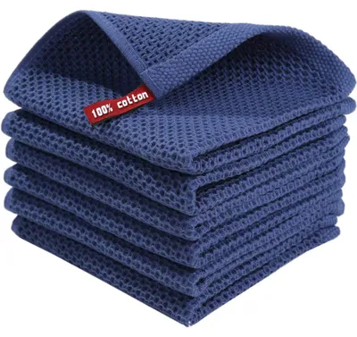 Productafbeelding van Katoenen doeken, vaatdoeken, wasbaar, voor huishouden, set van 6, 33 x 33 cm, marineblauw