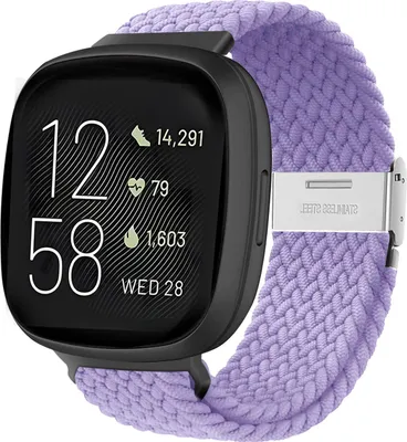 Produktbild von Strap-it Smartwatch Armband - Verstellbares geflochtenes Nylonband - passend für Fitbit Versa 3 / Fitbit Sense - hellviolett