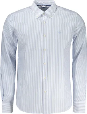 Produktbild von Herren Langarmhemd Weiß mit Blauen Streifen und Button-Down-Kragen