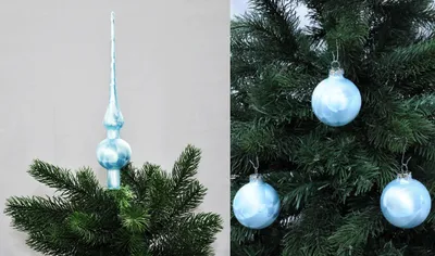 Produktbild von Thüringer Glas Eislack Christbaumspitze + 12x Christbaumkugeln 6cm Spitze Kugel Himmelblau Eislack