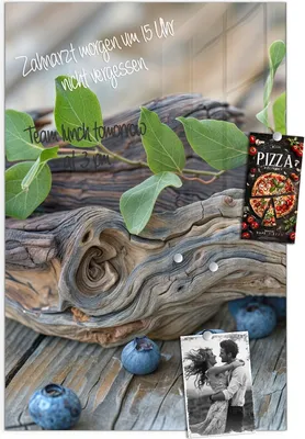 Produktbild von Magnettafel 60x90cm Pinnwand Whiteboard beschreibbar - Blaubeeren auf Holz