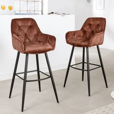 Produktbild von Design Barhocker MILANO braun Samt Barstuhl mit Chesterfield Steppung