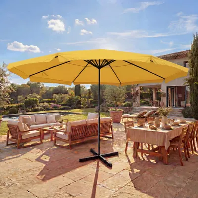 Image de Parasol Meran Pro, parasol de marché gastronomique avec volant Ø 5m polyester/alu 28kg ~ jaune sans support
