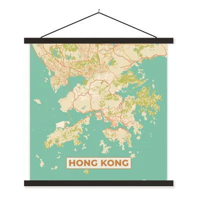 Produktbild von MuchoWow® Textilposter Karte - Hongkong - Stadtplan - Vintage - Karte 60x60 cm mit schwarzem Rahmen - Posteraufhänger