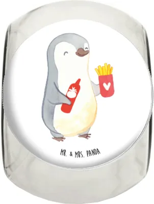 Produktbild von Mr. & Mrs. Panda Bonboniere Pinguin Pommes XL 2000ml - Weiß - Geschenk, für Partner, Vorratsdose, Hochzeitstag, Aufbewahrungsdose, Freundin, Jahrestag, Glas, Teedose