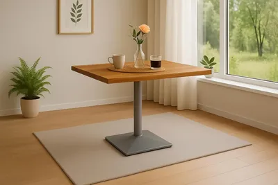 Produktbild von Bistrotisch Baumkante massiv 80 x 60 cm Akazie natur Säulengestell silber INES