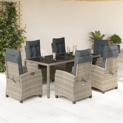 Produktbild von The Living Store 7-tlg. Garten-Essgruppe mit Kissen Grau Poly Rattan