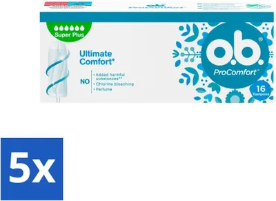 Produktbild von ob Tampons – ProComfort Super Plus – Für zusätzlichen Schutz und Komfort – 16 Tampons - Vorteilspack - 5 Stücke