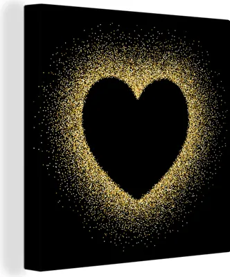 Produktbild von MuchoWow® - Leinwandbilder - Goldenes Herz auf schwarzem Hintergrund, Wandbild, Wanddeko Bilder Wohnzimmer, 20x20 cm