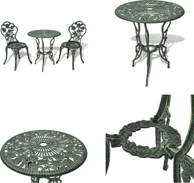 Image de vidaXL 3 pcs. Bistro Set Fonte d'aluminium Vert - Bistro Table Et Chaise - Bistro Tables Et Chaises - Bistro Set - Bistro Sets