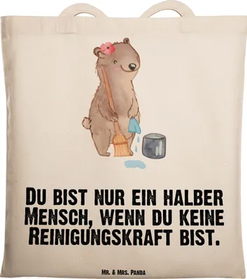 Produktbild von Mr. & Mrs. Panda Tote Bag Reinigungskraft Herz - Transparent - Geschenk, Büchertasche, Laptoptasche, Schultasche, Beutel, totebag