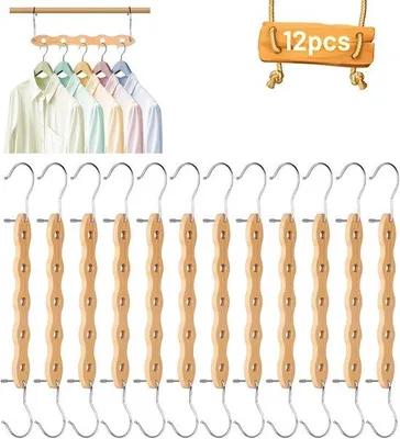Produktbild von Famanu Holzkleiderbügel Set von 12 – Platzsparend vertikal und horizontal