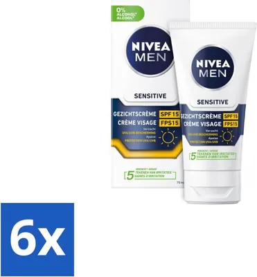 Produktbild von NIVEA MEN Sensitive Gesichtscreme mit LSF 15 - 75 ml - Vorteilspack - 6 Stücke