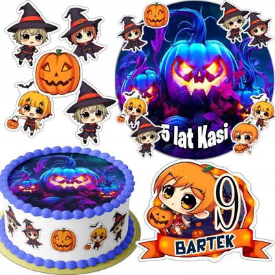 Obrázok produktu pre SADA DEKORÁCIÍ NA TORTU 20 cm + 16 POSTAVIČIEK - HALLOWEEN + MENO 15 cm, 18 cm