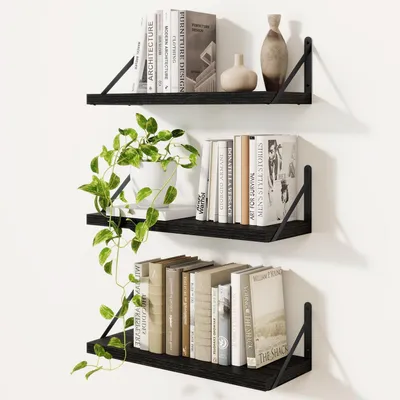 Immagine prodotto di Set di 3 mensole, colore nero, in pannello truciolare, larghezza 40 cm