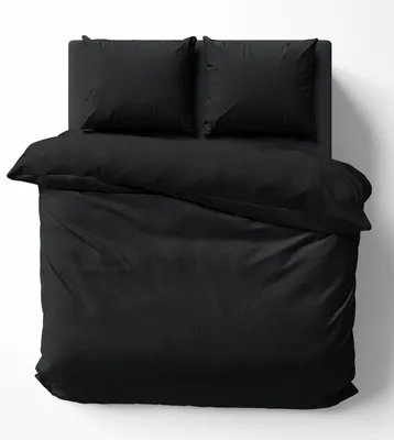 Produktbild von Bettwäsche-Set 240x220 cm Uni schwarz Doppelbett Bettbezug Renforcé Baumwolle