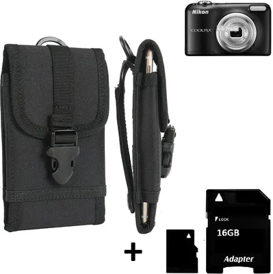 Produktbild von Gürteltasche für Kompaktkameras kompatibel mit Nikon Coolpix A10 Holster Kameratasche + 16GB Speicherkarte Gürtel Tasche wasserabweisend robuste