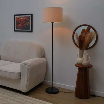 Image de Lampadaire - HOME DECO FACTORY - Abat-Jour Bouclette - Noir et Blanc