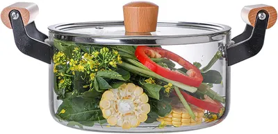 Produktbild von Holzgriff Glastopf mit Deckel zum Kochen, Heizbare Glas Topf für Heim Küchen Restaurant,2.5l