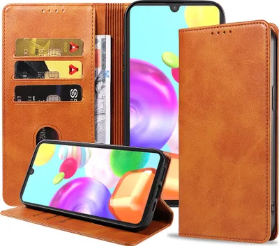 Produktbild von Smartphonica Samsung Galaxy A41 leren hoesje met  magnetische sluiting en pashouders – Bruin