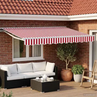Obrázek produktu pro vidaXL Ručně navíjená markýza, červená a bílá, 3 x 2,5 m