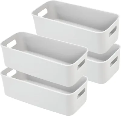 Produktbild von Aufbewahrungsboxen 4 Stück, Kunststoff Organizer 30 x 11 x 9,5 cm, grau, für Badezimmer