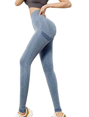 Produktbild von Workout-Lauf-Leggings, Hüftheben, nahtlos, hohe Taille, Bauchkontrolle, Fitnessstudio, Fitness, Sporthose für Damen, Blau, M