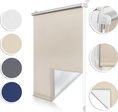 Produktbild von Thermo-Rollo Klemmfix ohne Bohren Verdunkelungsrollo Hitzeschutzrollo Sichtschutz Creme,45 cm x 150 cm (B x L)